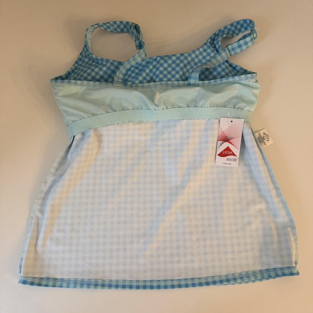 Lands End Square Neck Tankini Womens Size 14D Swimsuit Top Blue Gingham Check - Picture 8 of 12